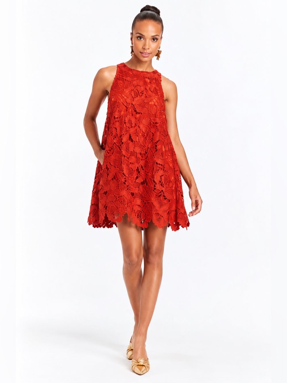 NWT Mestiza New York Luli Lace Swing A-Line Bow Back Mini Dress Sz L
